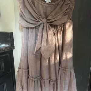 Brown Boho Knee Length Dress